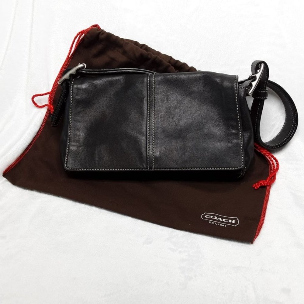 Coach Black Leather Shoulder Bag with Silver Hardware